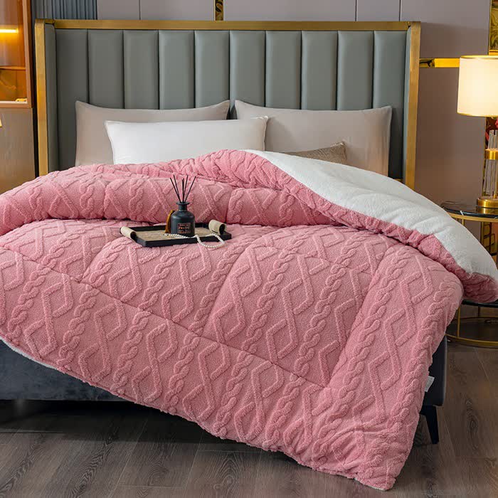 Luxury Diamond Embossed Sherpa Throw Blanket - Pink - King - image 1