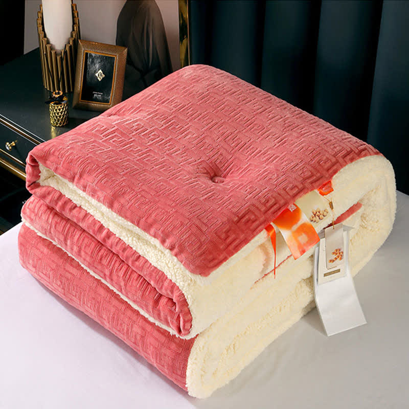 Geometric Embossed Sherpa Throw Blanket - Dark Pink - King - image 12