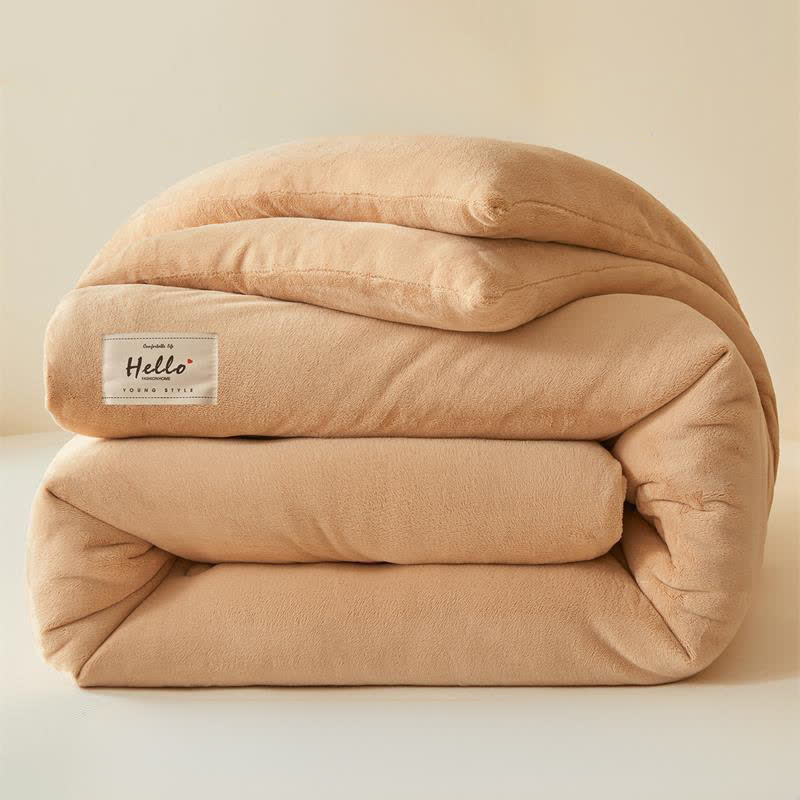 Simple Solid Color Warm Plush Blanket - Camel - Queen - image 0