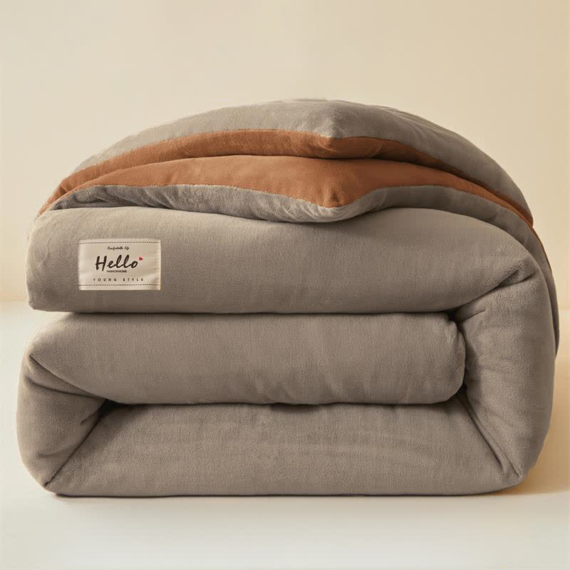 Simple Solid Color Warm Plush Blanket - Grey & Coffee - Queen - image 10