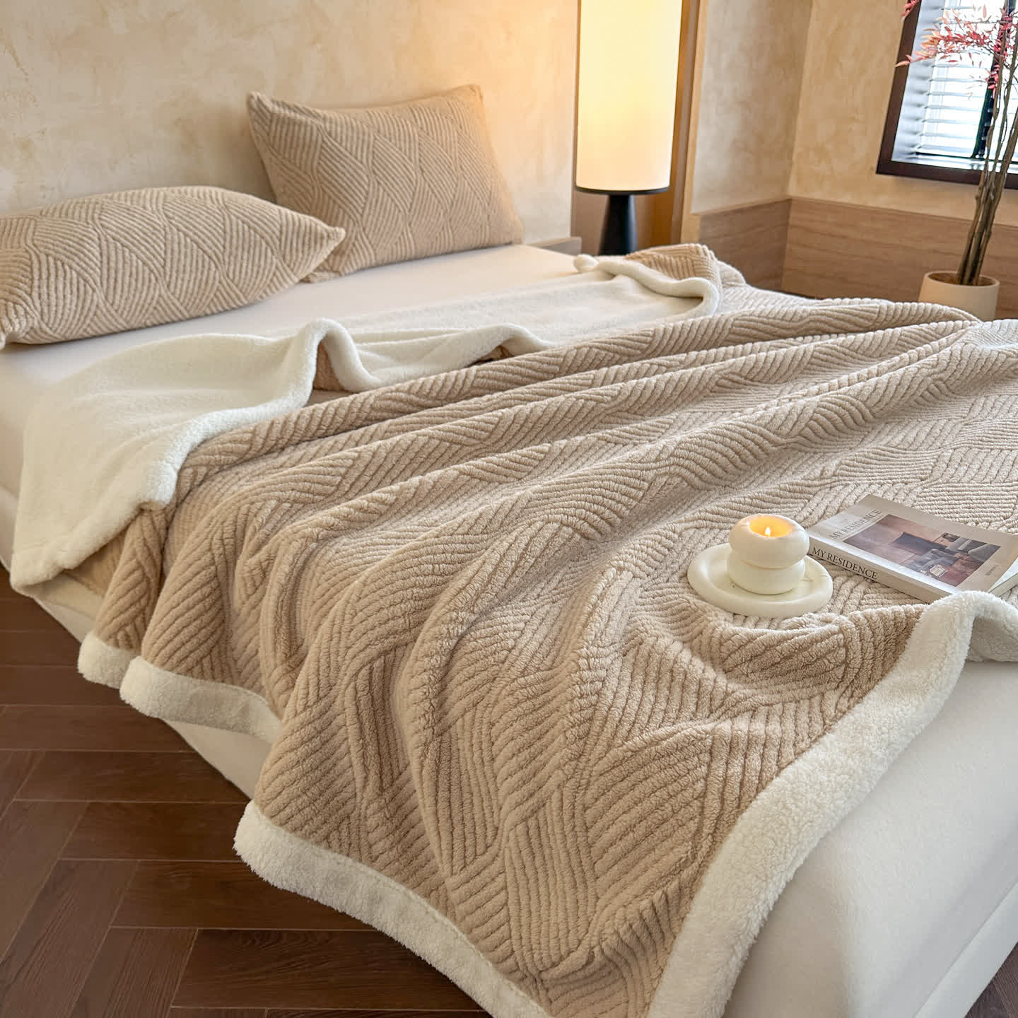 Reversible Warm Sherpa Throw Blanket - Khaki - 2PCS Pillowcases - 19" x 29" - image 15