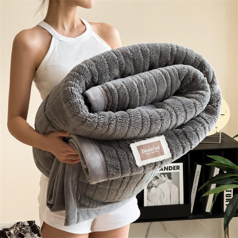 Luxe Striped Textured Warm Throw Blanket - Dark Grey - 2PCS Pillowcases - 19" x 29" - image 8