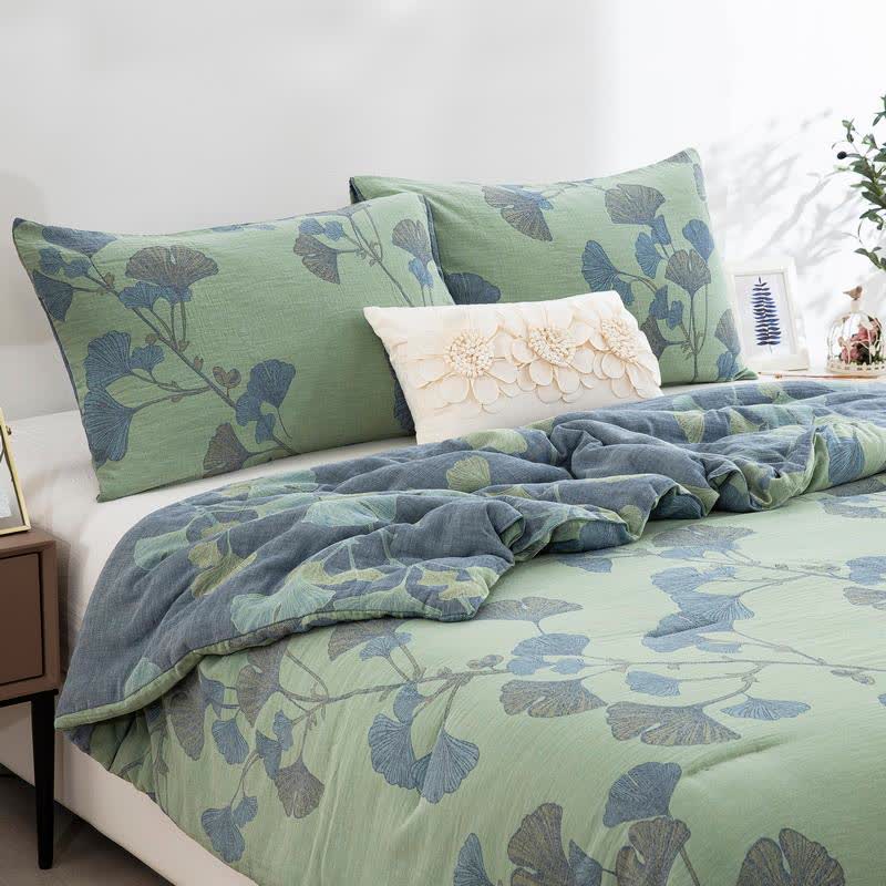 Ginkgo Leaf Organic Cotton Gauze Bedding - 2pcs Pillowcases - Green - 20" x 36" - image 3
