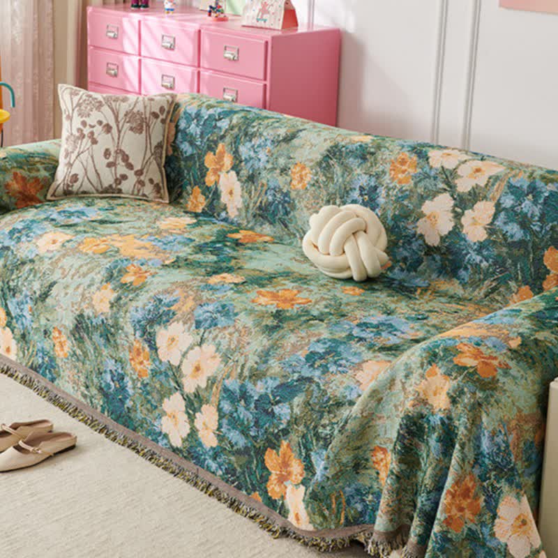 White Blossom Botanical Sofa Throw Blanket - image 1