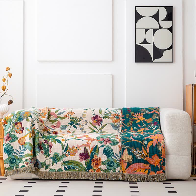 Flourish Flower Cotton Gauze Tassel Quilt - image 4