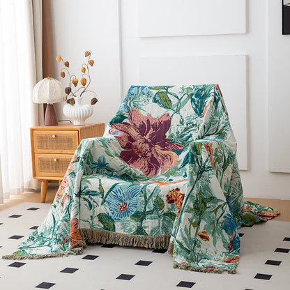 Green Field Flower Cotton Tassel Quilt - image 1