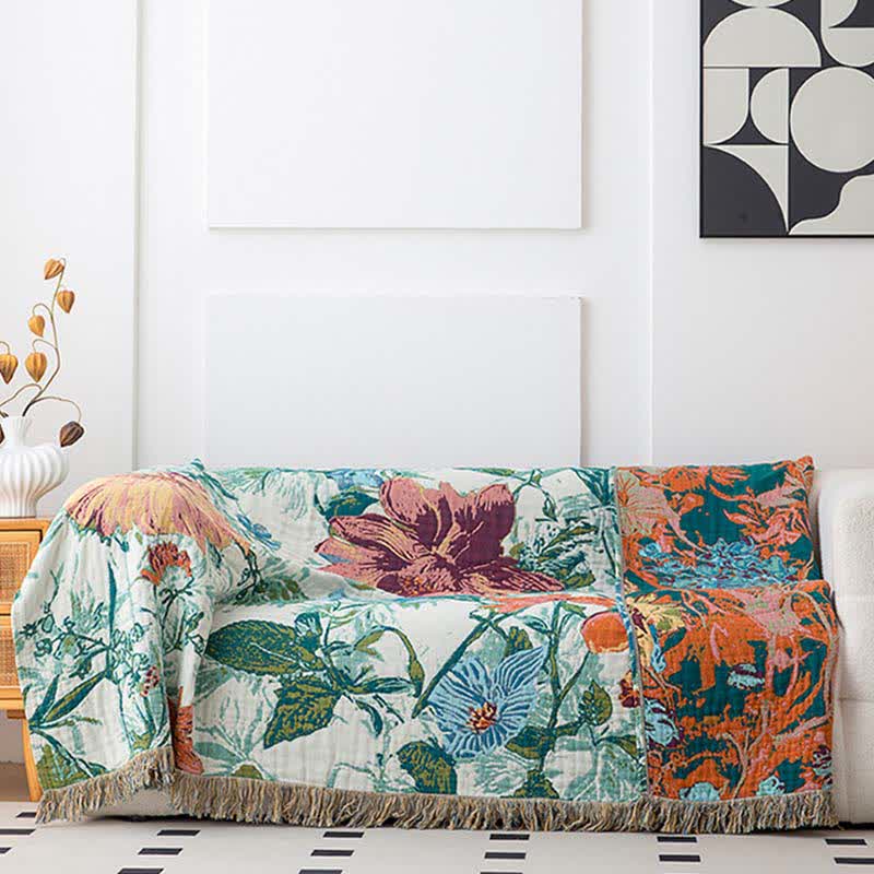 Green Field Flower Cotton Tassel Quilt - image 3