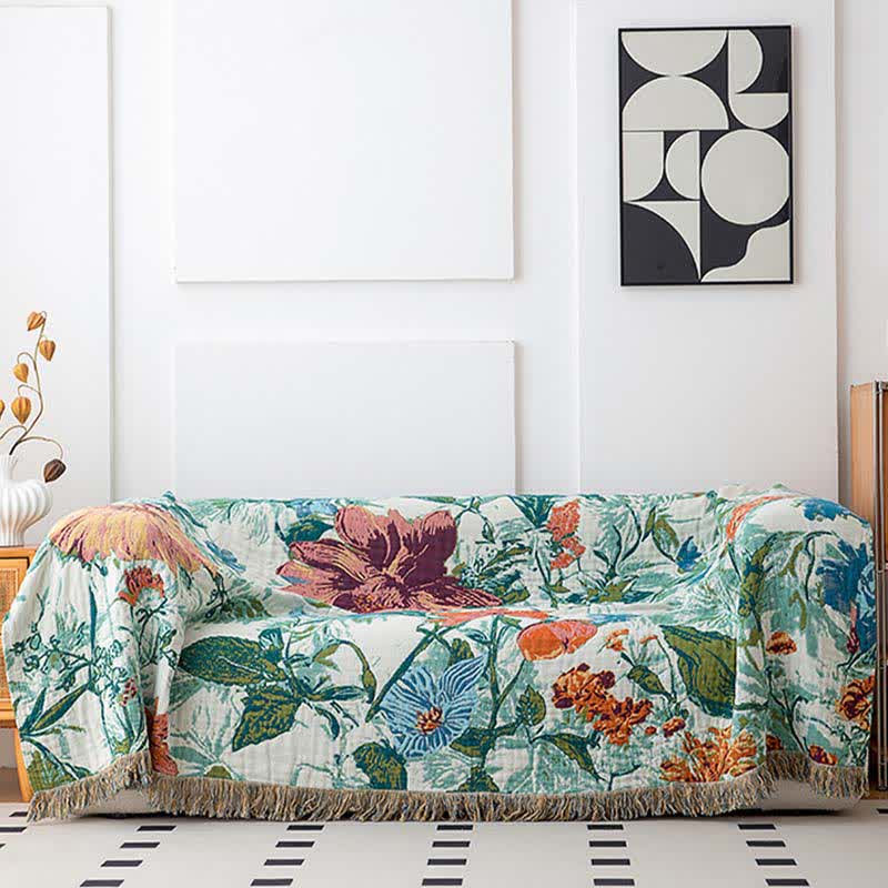 Green Field Flower Cotton Tassel Quilt - image 2