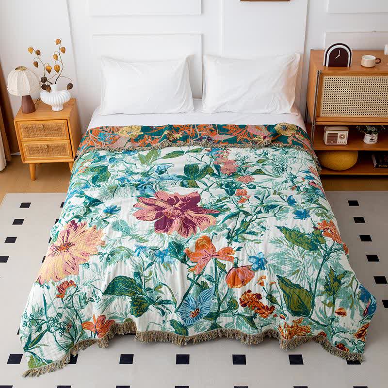 Green Field Flower Cotton Tassel Quilt - Queen - image 0