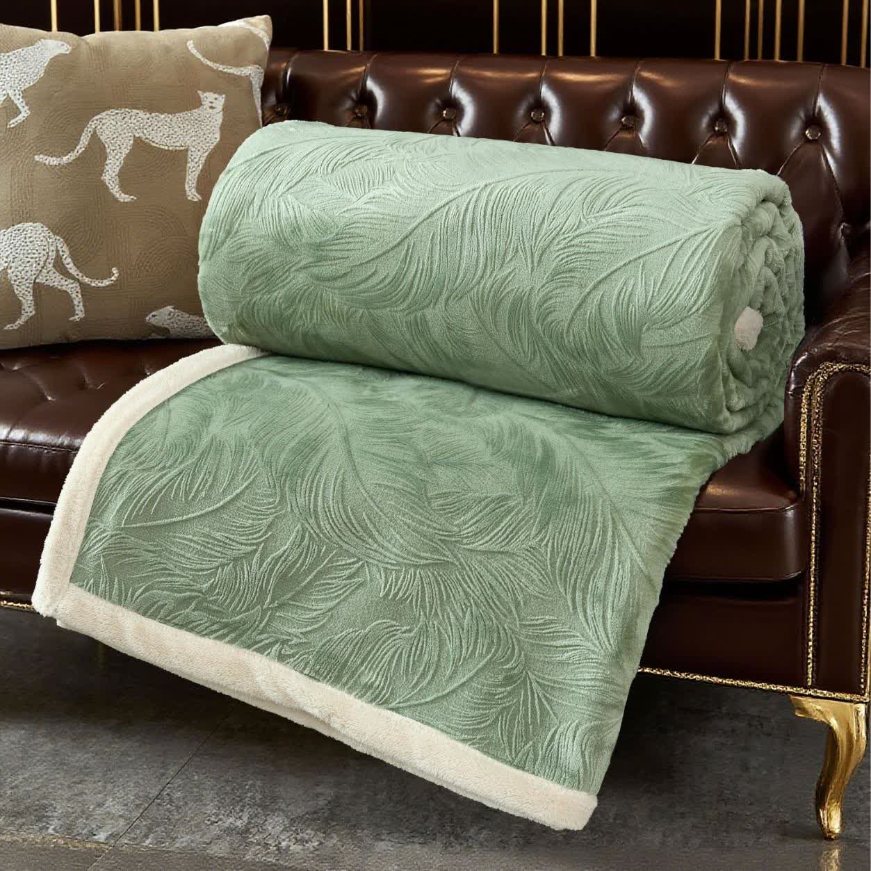 Leaf Textured Warm Throw Blanket - Green - Queen - image 21