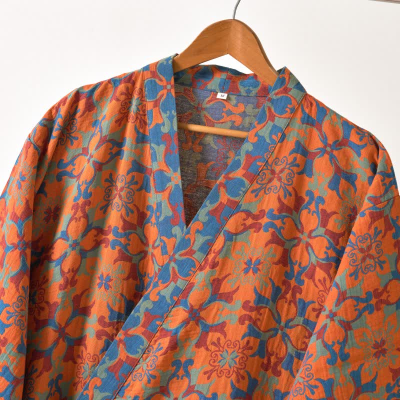 Ownkoti Retro Geometric Pattern Cotton Kimono Robe - image 11
