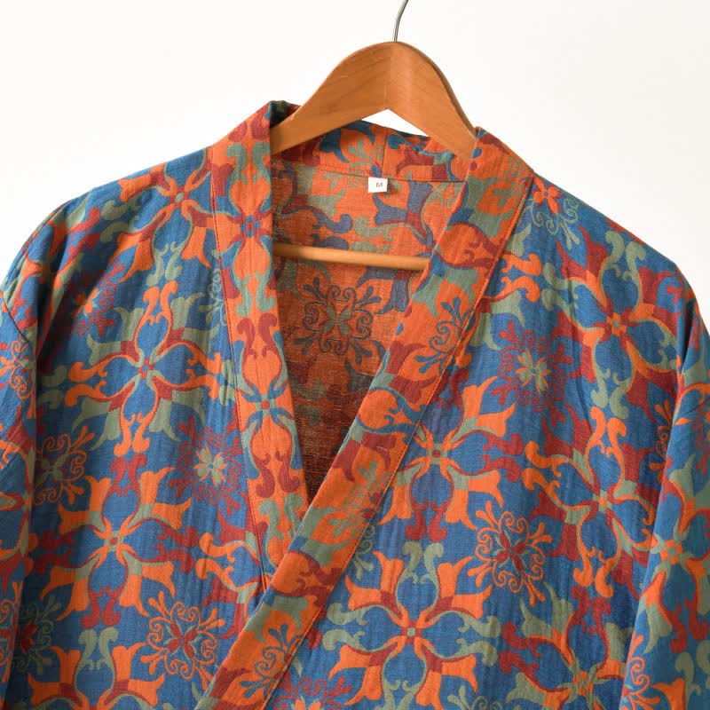 Ownkoti Retro Geometric Pattern Cotton Kimono Robe - image 3