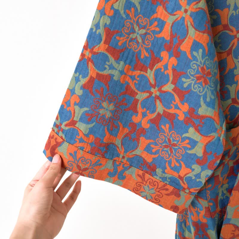 Ownkoti Retro Geometric Pattern Cotton Kimono Robe - image 6