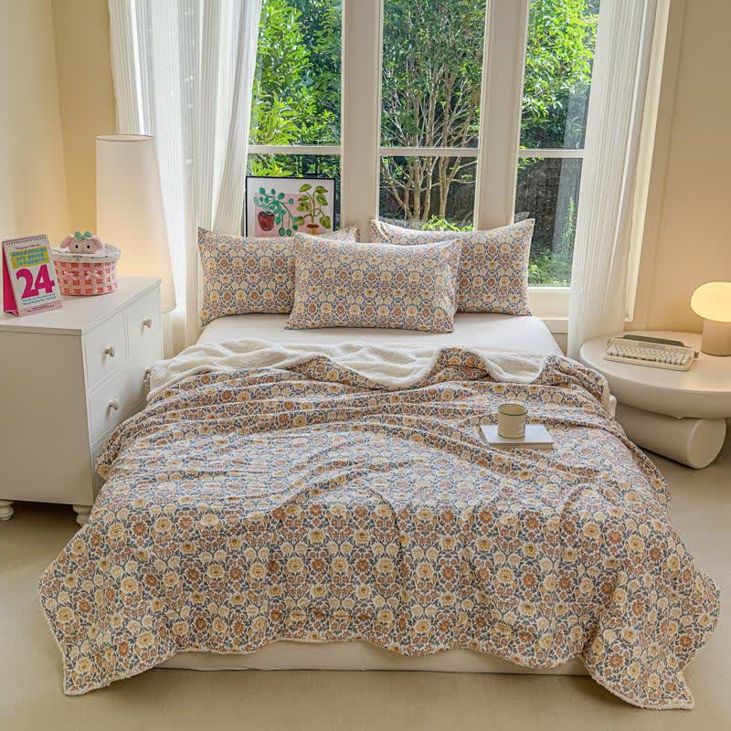 Yellow Flower Reversible Throw Blanket - 2pcs Pillowcases - 19" x 29" - image 0