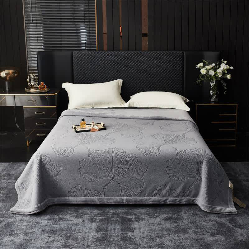 Ginkgo Leaf Textured Throw Blanket - Grey - Queen - image 5