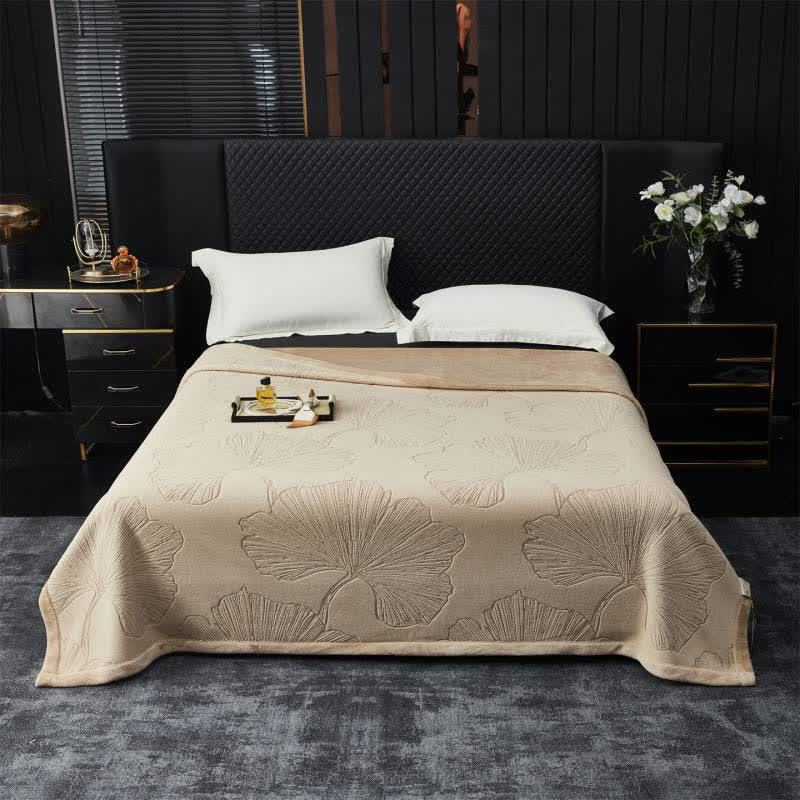 Ginkgo Leaf Textured Throw Blanket - Camel - Queen - image 6