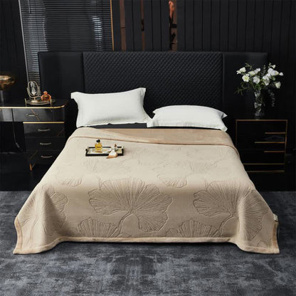 Ginkgo Leaf Textured Throw Blanket - Camel - Queen - image 6