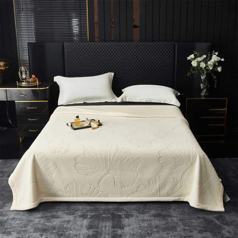 Ginkgo Leaf Textured Throw Blanket - Beige - Queen - image 12