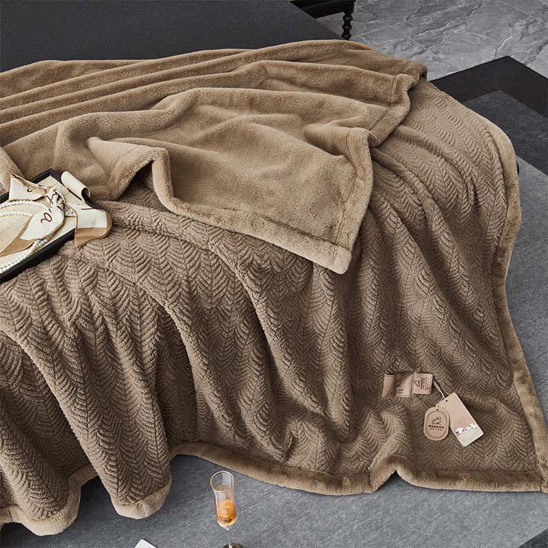 Leaf-inspired Textured Warm Throw Blanket - Camel - Queen - image 11