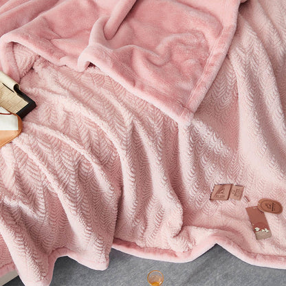Leaf-inspired Textured Warm Throw Blanket - Pink - Queen - image 12