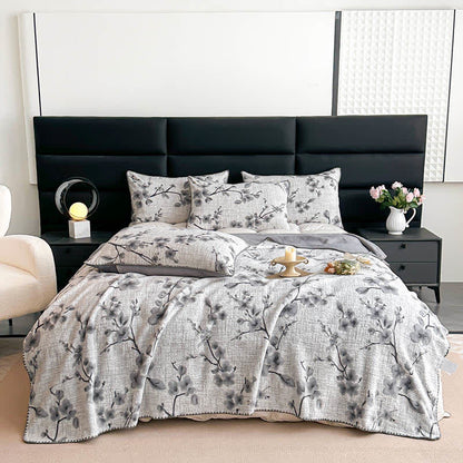 Plum Blossom Jacquard Throw Blanket - 2pcs Pillowcases - Grey - 19" x 29" - image 0