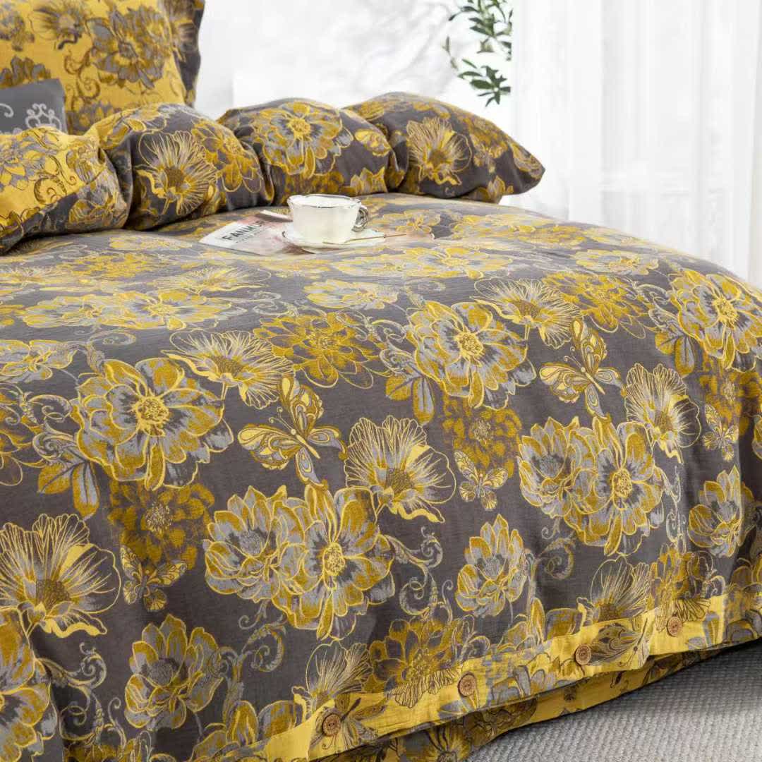 Floral Butterfly Cotton Gauze Bedding Set(4pcs) - image 11