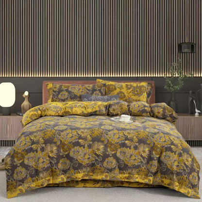 Floral Butterfly Cotton Gauze Bedding Set(4pcs) - Black & Yellow - King - image 9