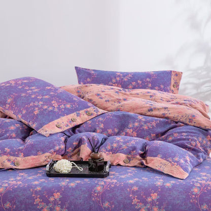 Floral Cotton Gauze Reversible Bedding Set(4pcs) - image 3