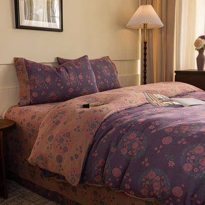 Purple Floral Cotton Gauze Bedding Set(4pcs) - image 2