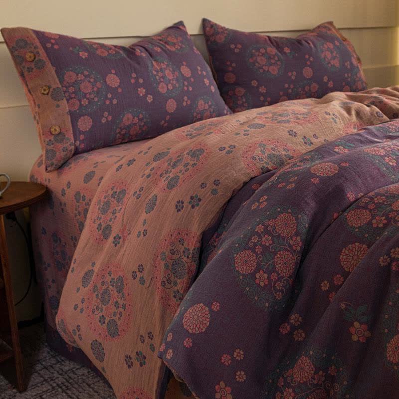 Purple Floral Cotton Gauze Bedding Set(4pcs) - image 3
