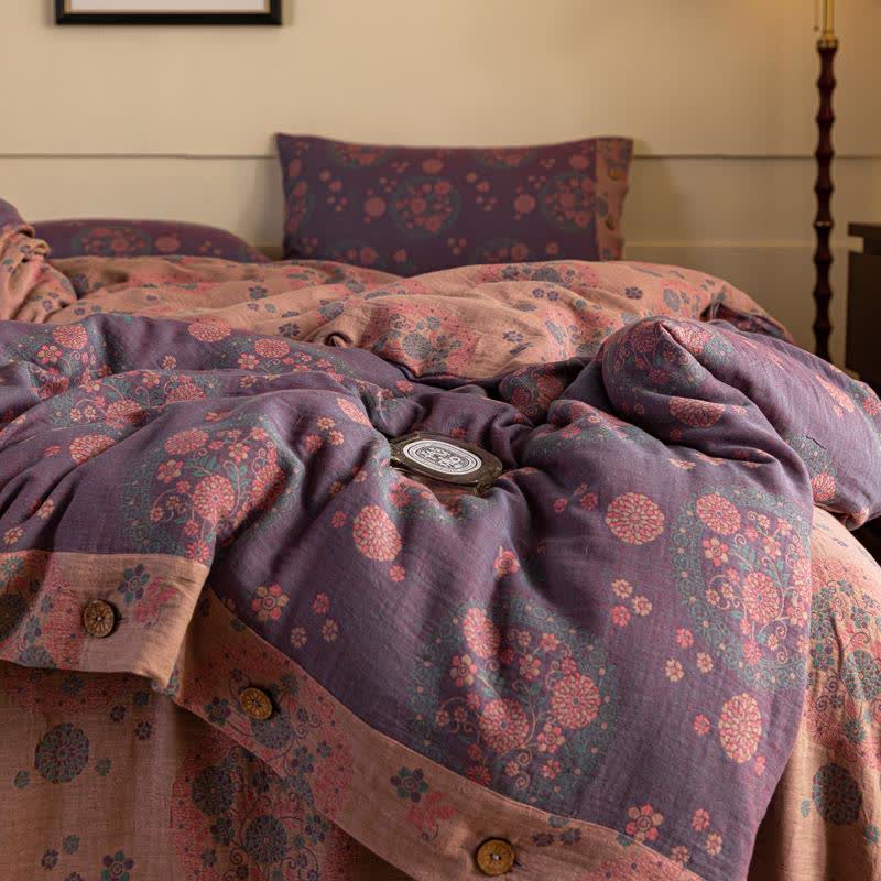 Purple Floral Cotton Gauze Bedding Set(4pcs) - image 4