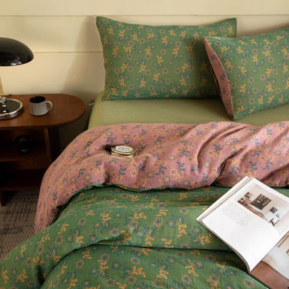 Rustic Floral Cotton Gauze Bedding Set(4pcs) - image 4