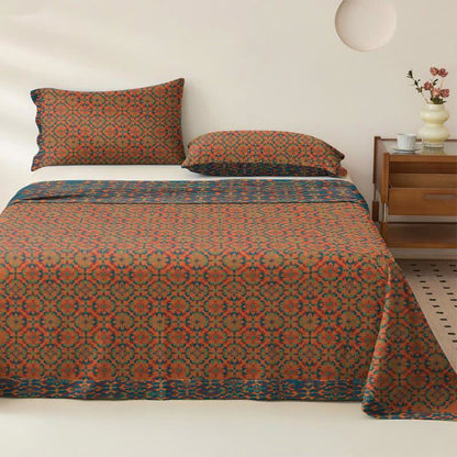 Ownkoti Retro Geometric Pattern Cotton Sheet Bedspread - Orange - 2PCS Pillowcases - 40" x 20" - image 4