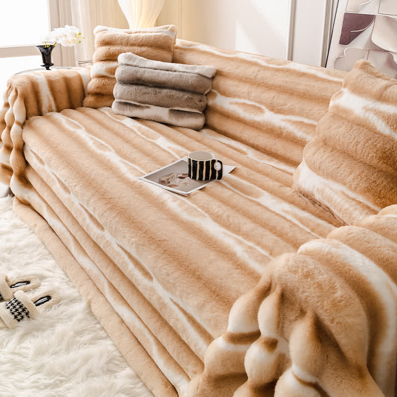 Velvet Faux Fur Sofa Throw Blanket - Khaki - 71"x134" - image 6