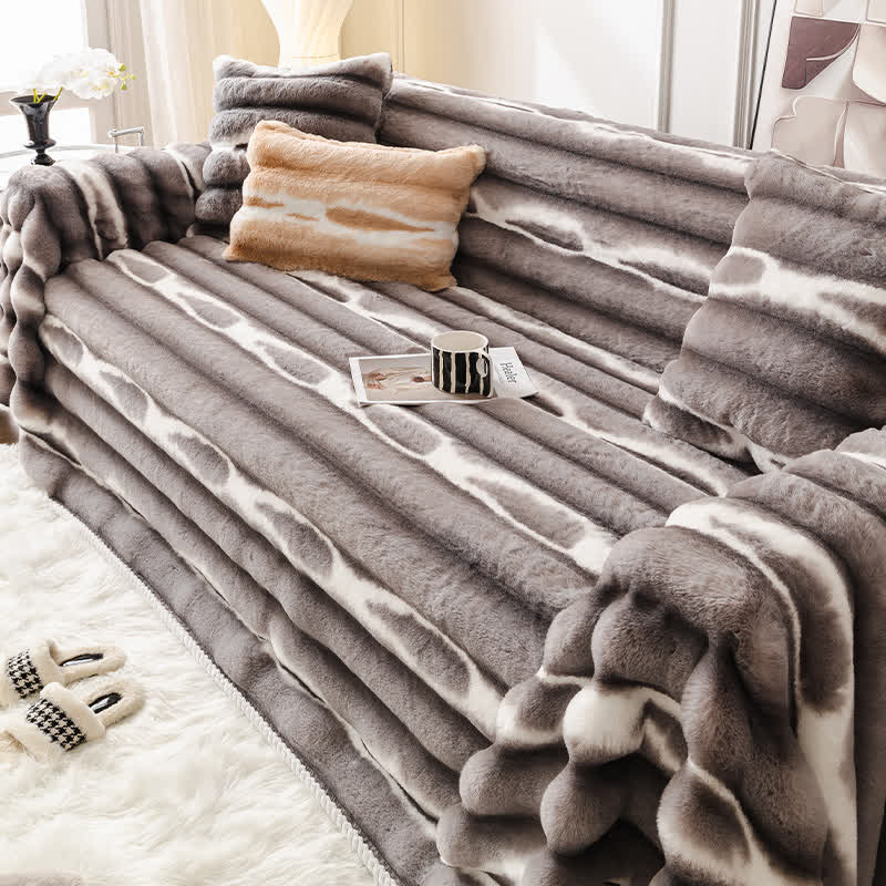 Velvet Faux Fur Sofa Throw Blanket - Dark Gray - 71"x134" - image 0