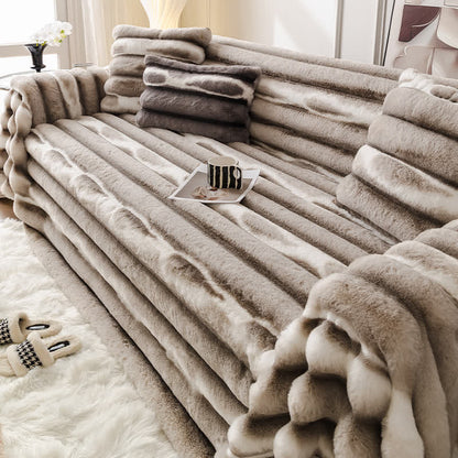 Velvet Faux Fur Sofa Throw Blanket - Brown - 71"x134" - image 7