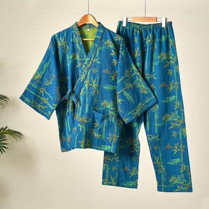 Ownkoti Bamboo Cotton Gauze Kimono Loungewear Set - Blue - XL - image 12