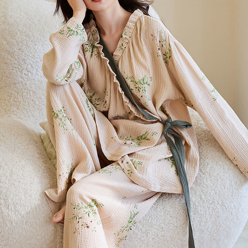 Botanical Leaf Kimono Loungewear Set - image 3