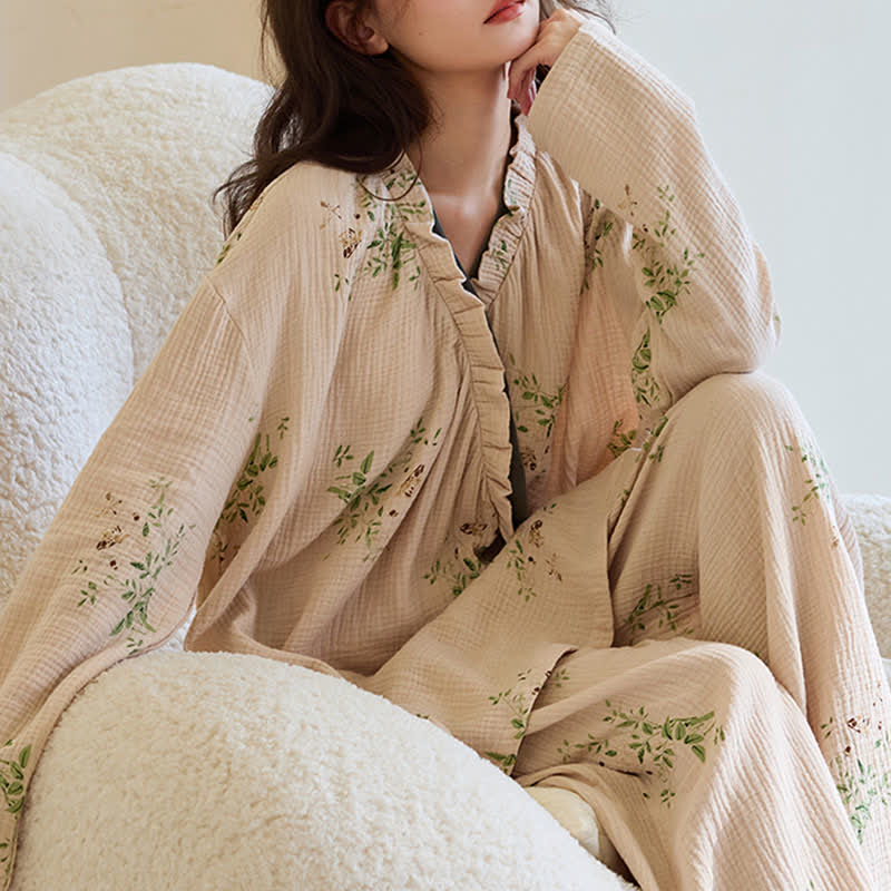 Botanical Leaf Kimono Loungewear Set - image 4