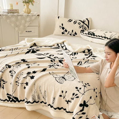 Botanical Leaf Butterfly Warm Throw Blanket - image 1