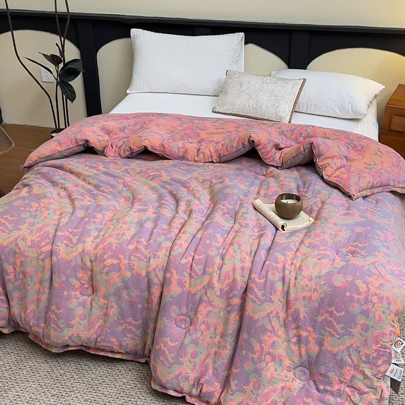 Artistic Butterfly Cotton Gauze Jacquard Quilt - Pink - Winter Quilt - King - image 8