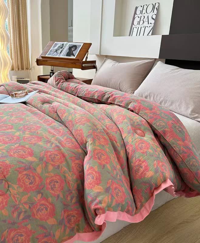 Pink Rose Cotton Gauze Jacquard Quilt - image 2