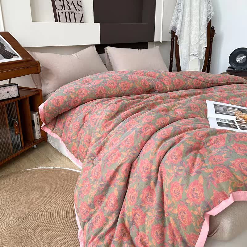 Pink Rose Cotton Gauze Jacquard Quilt - image 5