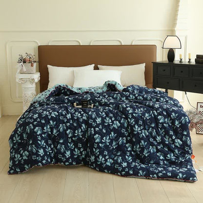 Flourish Flower  Cotton Gauze Jacquard Quilt - Blue - Winter Quilt - King - image 0