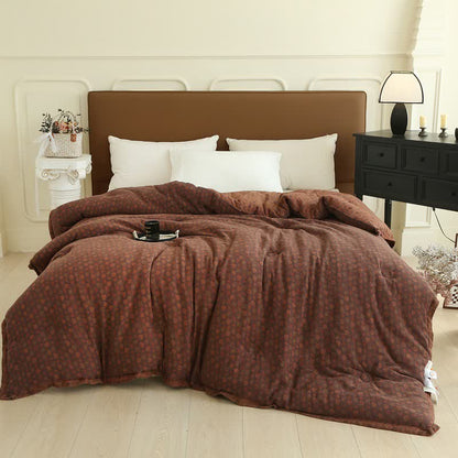 Retro Floral  Cotton Gauze Jacquard Quilt - Dark Red - Winter Quilt - King - image 8