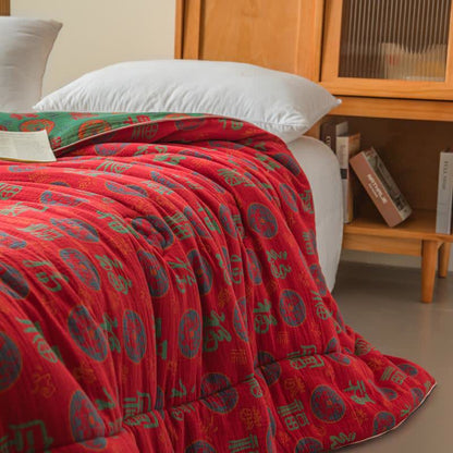 Retro Auspicious Cotton Gauze Jacquard Quilt - image 2