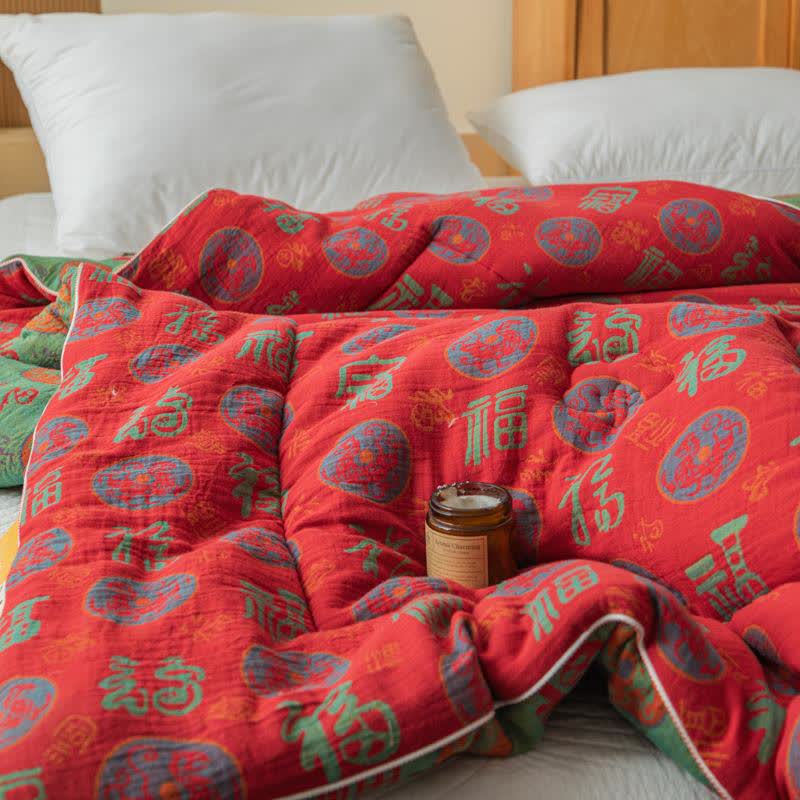 Retro Auspicious Cotton Gauze Jacquard Quilt - image 4