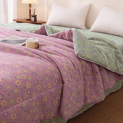 Purple Floral Cotton Gauze Jacquard Quilt - image 0