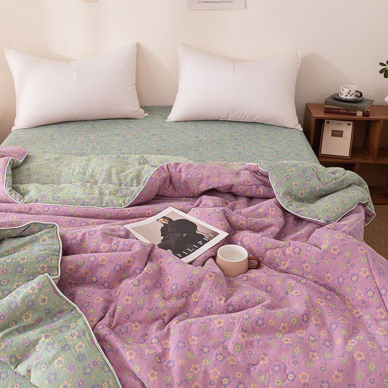 Purple Floral Cotton Gauze Jacquard Quilt - image 2