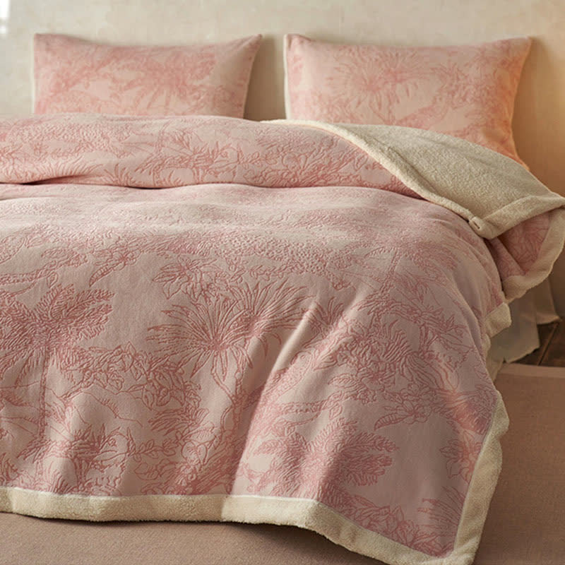 Jungle Jacquard Warm Throw Blanket - Pink - Queen - image 0